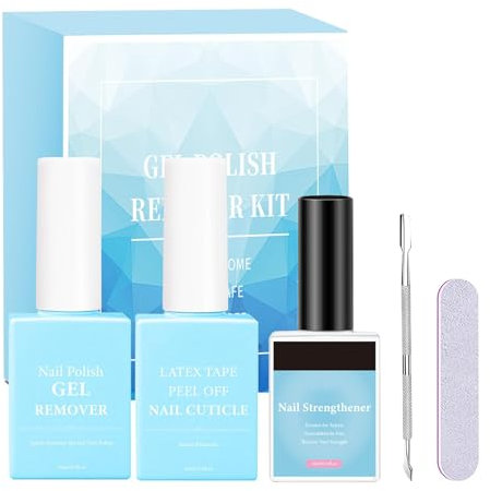 Gentle Nail Polish Remover - Polish Removers Nail Strengthener - Spill-Proof Gel Polish Remover with Nail Buffer & Cuticle Pusher for Natural, Gel, Acrylic Nails