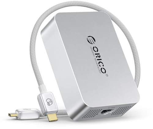 ORICO Thunderbolt 10GbE Adaptador Ethernet, hasta 10Gb/s, Soporta 10Gb/s, 5Gb/s, 2.5Gb/s, 1Gb/s y 100Mb/s Base-T, Compatible con Dispositivos Thunderbolt 3/4/5, con Cable 0.3M 40Gbps C a C