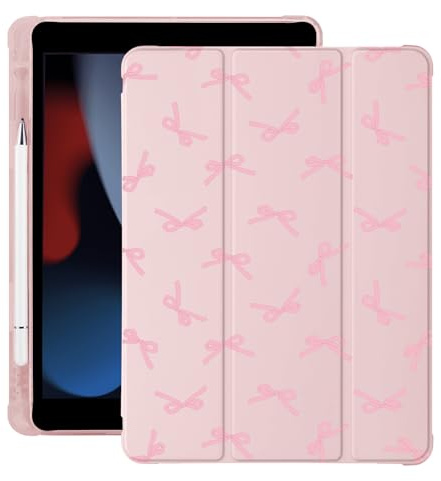 Süße Kawaii-Hülle mit rosa Schleife für iPad Air 11 Zoll (ca. 27,9 cm), 7./6. Generation (M3/M2) 2025/2024, mit Stifthalter, automatischer Schlaf-/Aufwachfunktion und pinker Leder-Soft-TPU-Rückseite