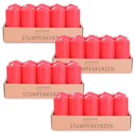 pajoma® Stumpenkerzen Rot - 4x 10 Stück | Ø 4 x 9 cm | Brenndauer: ca. 9 Stunden | Hochwertiges Paraffin & Baumwolldocht | ideal für Gastronomie, Hotels, Kirchen & Feierlichkeiten