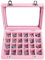 BASUWELL 24 Grid Velvet Jewelry Tray for Drawers Glass Clear Lid Showcase Display Storage Ring Trays Holder Earrings Organizer Case - Pink