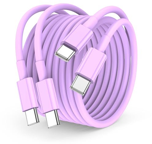 USB C to USB C Charger Cable 2m, 60W Type C Cable Lead Long Fast Charging Power for Apple iPhone 16 Pro/15 Pro Max, MacBook Pro 2021/2020, iPad Pro 12.9/11 inch/Mini/Air 5/4, Samsung-Purple