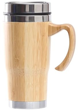 20oz Premium Bamboo Tumbler with Handle - Vacuum Insulated Thermos for Tea, Coffee - Bamboo Stainless Portable Thermal Travel Handle Mug Bottle For Office