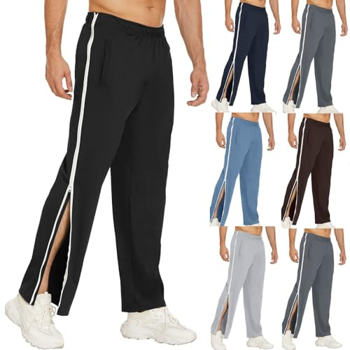 SIYAN Reha Hose Damen Herren M-3XL, Seitlich Zu Öffnen Baggy Trainingshose Mit Seitlichem Und Reißverschluss Am Bein Weites Bein Schnellfickerhose Sporthose Freizeithose Breite Jogginghose(Noir,XL)