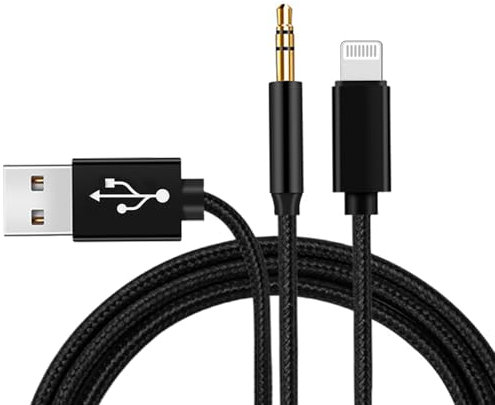 EVNFTUU 2 In 1 For Iphone 16 Aux Adapter For Car,Braided Nylon 3.5mm Jack Audio Aux Adapter,Black Adapter For Iphone In Car