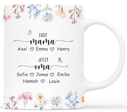 Geschenke Mall Personalisierte Tasse - Zuerst Mama Jetzt Oma Blumen - Personalisierte Geschenke Für Mama Tasse, Muttertag, Geschenk Oma (Modell #2)