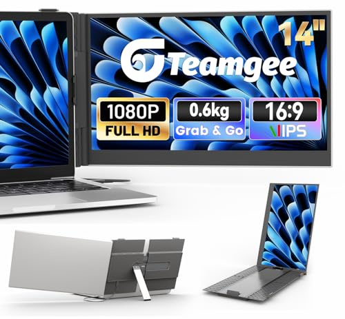 Teamgee Estensore di schermo per laptop, monitor portatile FHD 1080P da 14 pollici, seconda schermata ultrasottile e leggera per viaggi, lavoro e giochi, Plug & Play per Mac/Windows/Android/Dex