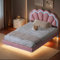 LONELYO Lit 140x200 avec Sommier, Lit Coffre 2 Personnes avec Tête de Lit Couronne en PU Rose, Éclairage LED RGB, Ports USB, Matelas Non Inclus