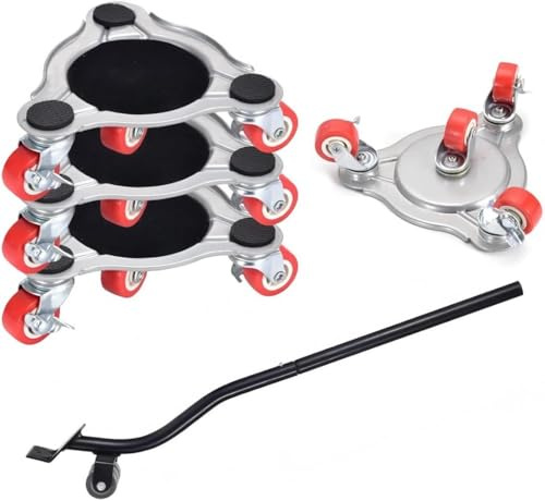 Furniture Dolly Mover with 4 Wheels, Set of 4 Heavy-Duty Dollies, Non-Slip Pads & Pry Bar, 500kg Capacity, for Moving Heavy Furnitures