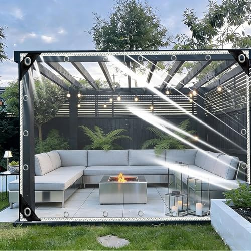 Bâche Imperméable 3.2 x 3.2 m Imperméable Epaisse Multifonction PVC Bâche Étanche Transparente pour Meubles de Jardin, Bois, Voiture, Piscines, Blanc