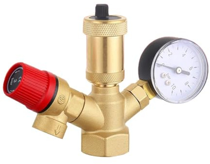 CashMuch Afety Oup-Ventil mit Manometer und Schnellentlüftung für Kessel bis 50 kW, Messingkonstruktion, goldfarben, 2,5 cm