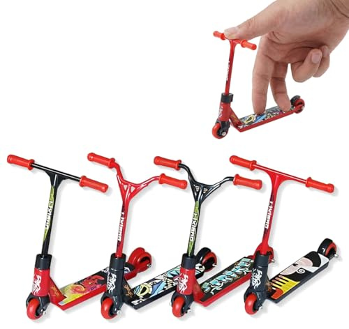 EAVUYIS 4 Stück Mini Scooter & Finger Scooter, Kinder Toy Set mit Fingerspitzenbewegung & Training Requisiten Geschenke für Geburtstags, Halloween, Weihnachten (Rot und Schwarz)