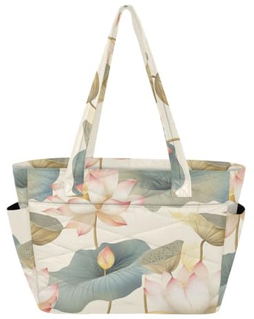 SyXIOP Cute Tote Bag for Women Foldable Bags India Water Lily Beauty Summer Flowers_2