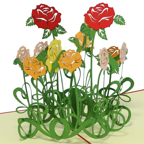 LINPOPUP®, LIN17352, Pop Up Karte Blumen, Rosengarten, 3D Karte Rosen, Klappkarte Grußkarte Muttertagskarten, Geburtstagskarten, Blumenkarte, Blumen, Rosen, N233