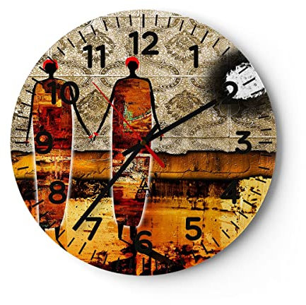 Modern Wanduhr Paar Afrika wüste Folklore 30x30cm Rund Klein Wand Uhr Glas Analog Zimmeruhren Küche Büro Wohnzimmer Glasuhr Wall Clock Dekoration Design Wanddekoration Küchenuhr C4AR30x30-0659