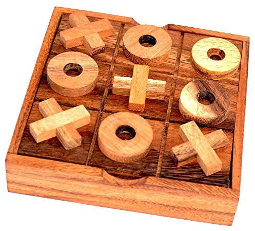Tic Tac Toe Box, Knobelholz Strategiespiel Käsekästchen in Einer Holzbox mit X und O EIN Spiel für 2 Spieler Kinderspiel Gesellschaftsspiel Brettspiel