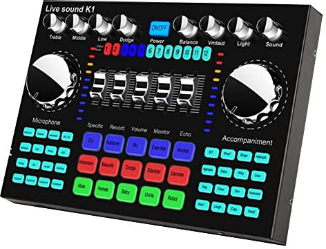 Desikixudy K1 Live Sound Carte Son Bluetooth Portable Profession Volume Audio Réglable pour Enregistrement de Musique
