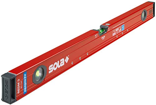 SOLA RedM 80 - Wasserwaage magnetisch 80 cm - starker Halt durch Neodym Magnete - Wasserwaage mit Magnet 80cm - patentierte SOLA-Focus Libelle - mit schockabsorbierenden Endkappen
