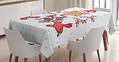 ABAKUHAUS Natale Tovaglia, Agrifoglio Jolly di Santa Fox, Rettangolare per Sala da Pranzo e Cucina, 140 cm x 170 cm, Dark Pink e Multicolore