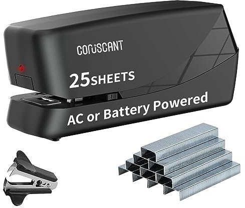 Coruscant Electric, Heavy Duty Automatic Stapler, 25 Sheet, Including 2000 Staples 1 Staple Remover, Desktop AC or Battery Powered for Professional Home Office Use, Black