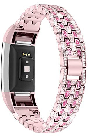 GIMart Bling Armband kompatibel für Fitbit Charge 2, Damen und Herren, Edelstahl, Strass, Ersatz-Armband für Charge 2, Metallarmband, Armband für Fitbit Charge 2 HR Fitness Tracker (Rosa)
