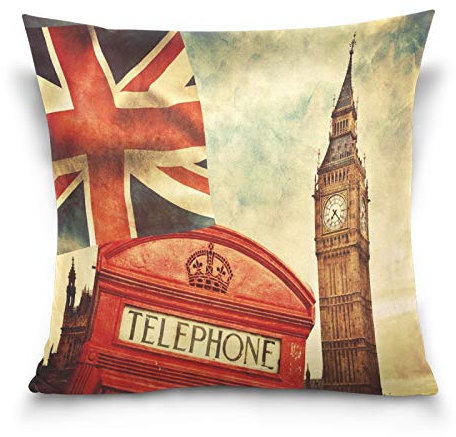 HMZXZ Kissenbezug 50x50cm London Big Ben Union Jack Dekorative quadratische Kissenbezüge Kissenhüller für Couch Sofa Schlafzimmer Wohnzimmer