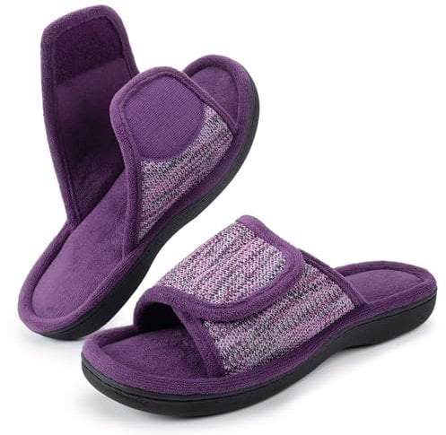 RockDove Women's Adjustable Wrap Memory Foam Slide Slipper, Size 5/6 UK Women, Eggplant