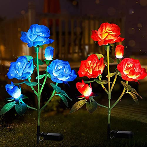Mocoli Solarleuchten Garten Deko, 2 Stück Wasserdicht Solarlampen für Außen Garten, Blume Solar Lampen mit LED Rose Lichter, LED Solar Gartenleuchte für Außen Garten Rasen