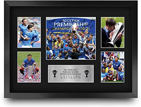 HWC Trading A3 FR Glasgow Rangers 55. Mal Scottish Champions Display Signiertes Geschenk GERAHMT A3 Gedrucktes Autogramm Fußballgeschenke Drucken Foto Bild Display