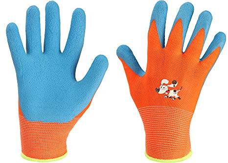 Ladeheid Kinder Jungen Mädchen Schutzhandschuhe Gartenhandschuhe Arbeitshandschuhe BD001 (Orange, 2)