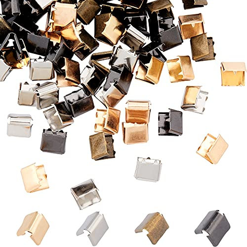 PandaHall 80pcs 4 Farben Bandenden, 8mm Kordelenden Verschluss Verschluss Gürtelschnalle Ende Spitze Armband Lesezeichen Pinch Crimp Clamp Ende Leder Crimp Enden Für Gürtelclip Reparatur