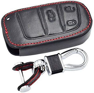 Wondder Leder Autoschlüssel Hüllen Autoschlüsselanhänger für Jeep Renegade Grand Cherokee Chrysler 300C FIAT Schlüsselloses Remote-Zubehör (3 Tasten)