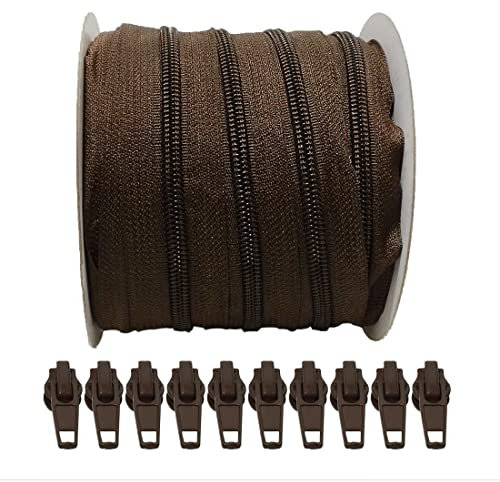 20 metri di cerniera in nylon + 25 cursori automatici maniglie in metallo per cucire, cucire, cerniera per cucire su indumenti, tessuti, cerniera per metri 5# (303, 20 m)