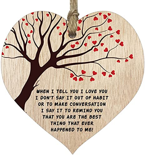 I love You Gifts For Her or Him Wooden Hanging Heart Plaque Light Wood Sign, When I Tell You I Love You Anniversary Presents, Love Heart Gifts Valentines Birthday Christmas - Made in The UK by Stuff4