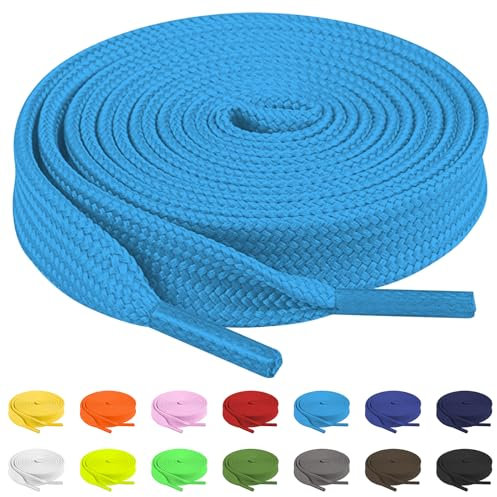TBOC Cordones Planos [Azul Claro] [140 cm] para Calzado Zapatos Zapatillas Botas | Cordón Patines Fútbol Deporte | Compatibles con Converse Nike Adidas Panama Jack Asics Vans