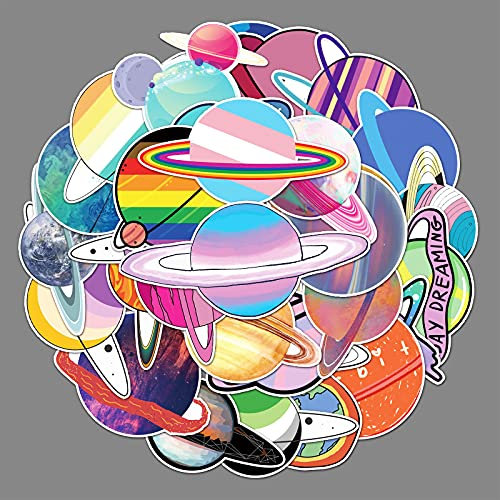 50 Pcs Galaxy Stickers Laptop Car Scrapbook Phone Skateboard Water Bottle Starry Sky Planet Moon Stickers Vinyl Waterproof Aesthetic Personalised Stickers for Teens Boys Girls Adults Children
