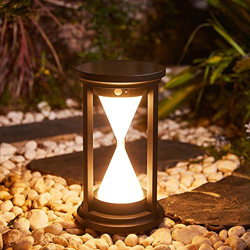 Arnusa Moderne Solar Sockelleuchte Sanduhr 35x20 cm helle Gartenleuchte 4000 mAh Pfostenlampe Außenleuchte Wegeleuchte Farbeinstellung 360 lm lange Leuchtzeit kabellos