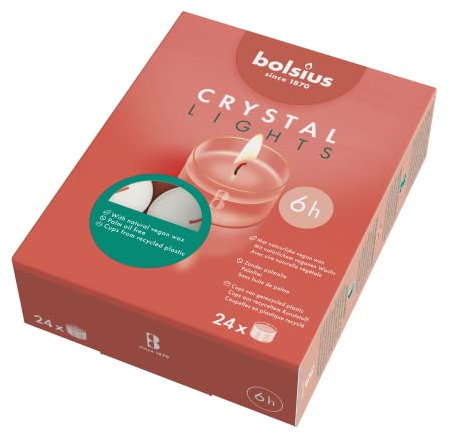 Bolsius - Crystal Lights chauffe-plat blanc avec tasse transparente - Longue durée de combustion de 6 heures - box 24 - Non parfumée - Cire végétalienne