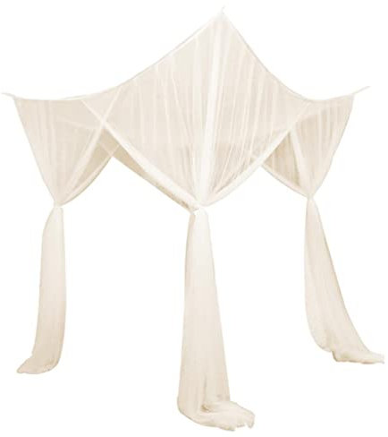 Folpus 4 Eckpfosten Betthimmel Netz Schlafzimmer Hängebett Volant, Beige, 210x190x24cm