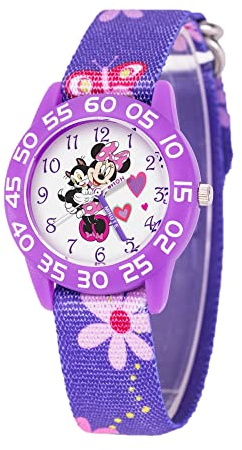 Disney Minnie Mouse Kinder-Armbanduhr mit Lünette, Edelstahl, analog, Nylonarmband