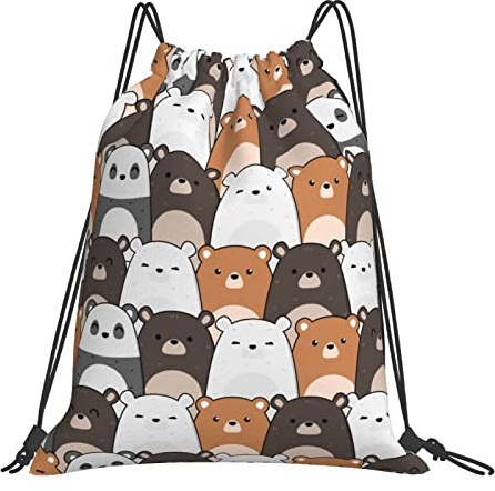 Lsjuee Rucksack mit Kordelzug Childish Bear Panda Cute String Gym Bag Pull Cinch Sackpack für Männer Frauen Sport Yoga Reisen Schwimmen