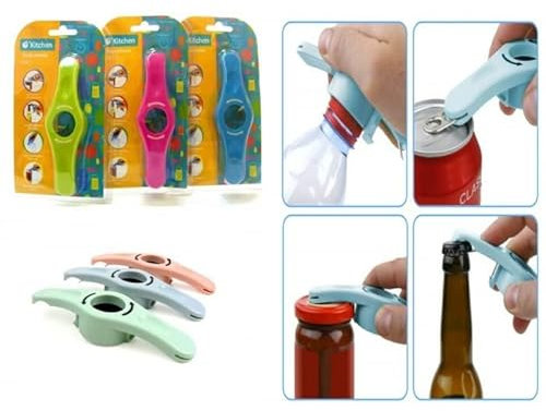Lid Opener 4 in 1 Manual Opener for Weak Hands Multi Functional Durable Kitchen Tool 3 Assorted Color Opening Device Suitable for Open Jars Cans Plastic Bottles Glass Bottles (1pack)