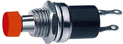 Pulsante unipolare con tasto rosso con contatto normalmente chiuso, foro di montaggio diametro7mm - 250V 1A