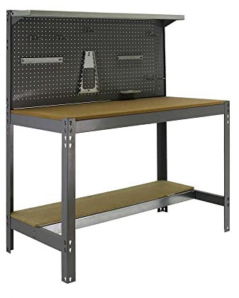 PROREGAL Werkbank Buffalo mit Werkzeugwand und Ablage | HxBxT 84x150x61cm | Traglast 600kg | Grau Werktisch Arbeitstisch Arbeitsbank Werkstattbank