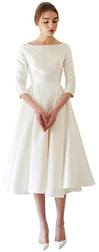 Chinesisches Kleid - Elegante Frauen China Satin Tee Länge Mit Ärmel Einfache Brautkleider Für Besondere Anlässe Plus Szie Arbeitskleid Büro Dressing