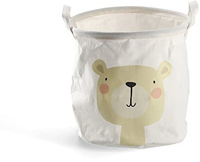 Zeller 14244 Aufbewahrungskorb Bär, Canvas, weiß, ca. Ø 30 x 30 cm