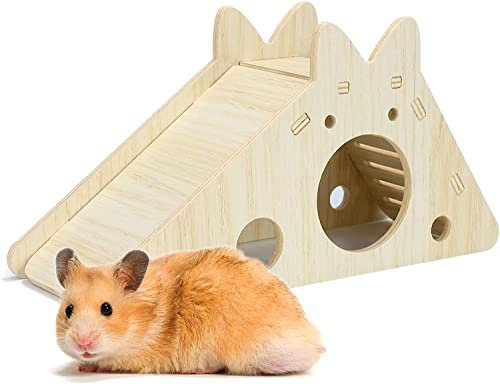 UNEAKO Hamster Hideout Escalade Échelle Toboggan, Hamster Jouets for Hamster Syrien, Cabane en Bois Gerbille Jouets d'exercice, Hamster Toboggan Jouet for Cage, Jouer/Mâcher/Cacher