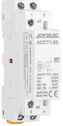 JOYELEC Contattore AC per Uso Domestico，2P 25A 2NO Contattore automatico CA domestico 220V / 230V 50 / 60Hz,2 poli a due vie,normalmente aperti montaggio su guida DIN da 35 mm