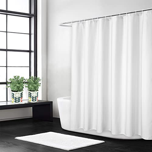 LinTimes Flachs Leinen wie 240GSM Schwerer,breiter Stoff Duschvorhang für Badezimmer mit Haken Hotel Luxus waschbar,Weiß,238x200 cm