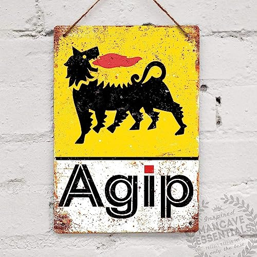 Agip Oil & Petrol Blechschild, Retro-Vintage-Metallschild, Poster, Kneipe, Bar, Küche, Garten, Badezimmer, Zuhause, Plakette, dekorative Wandkunst, 2 Größen (A4)